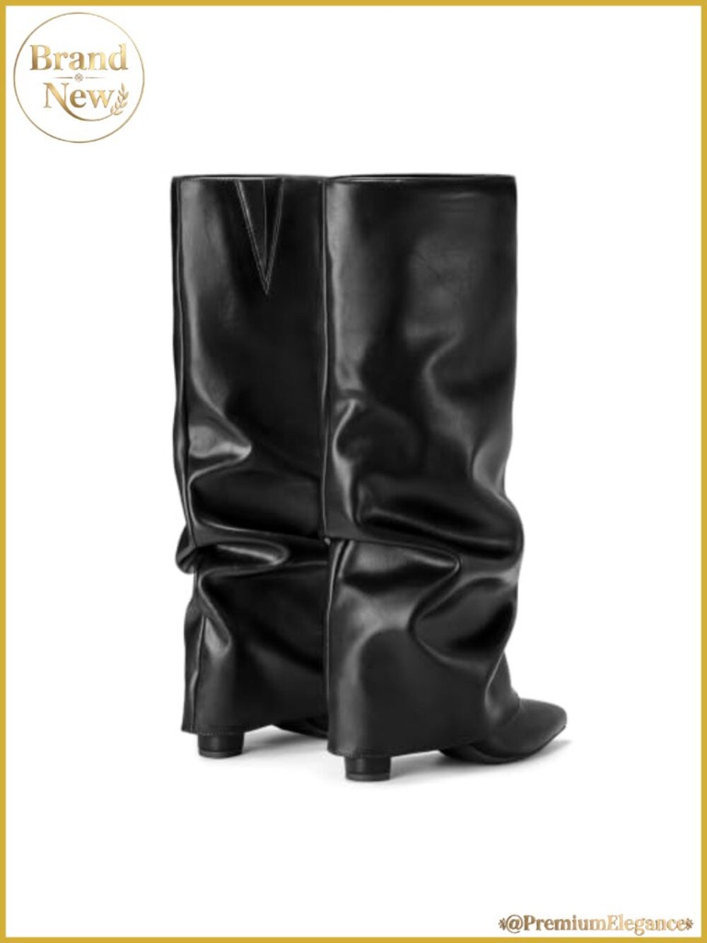 Faux Suede PU Leather Knee High Boots Pointed Toe Block Heel Pull On - Picture 4 of 6